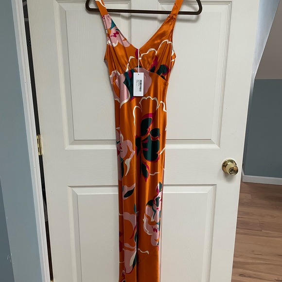 Reformation Daytona Silk Dress in Electra Orange Floral Midi NWT XS - Picture 5 of 9